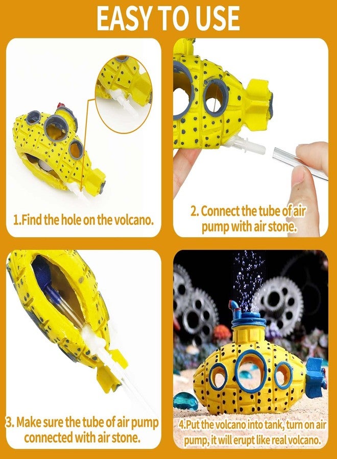 Moonorange Aquarium Air Bubbler Decoration, Realistic Submarine Ornament for Aquarium Fish Tank (Submarine-Yellow) - Image 3